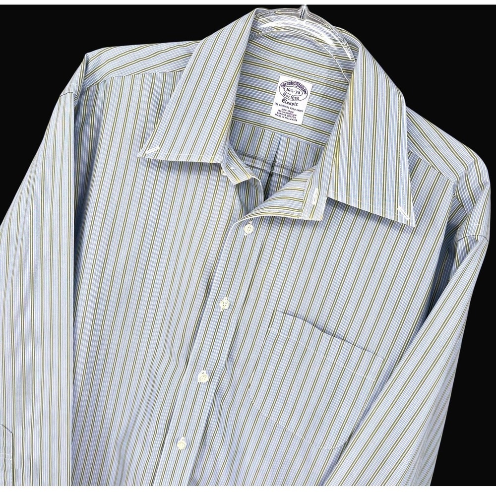 Brooks Brothers Mens 16 1/2 34 Classic Fit Striped Non Iron Cotton Dress Shirt